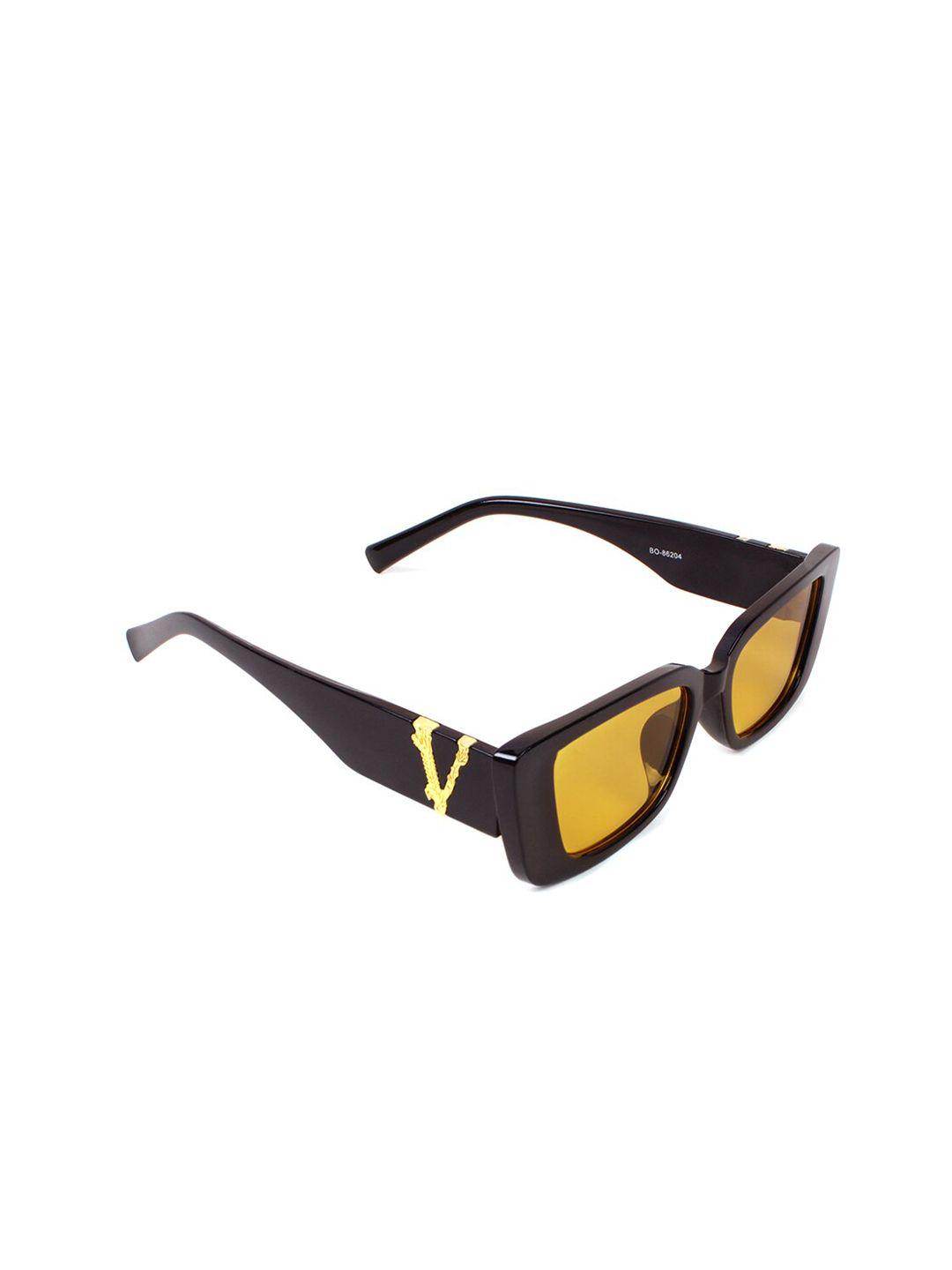 fuzoku unisex yellow lens & black rectangle sunglasses with uv protected lens