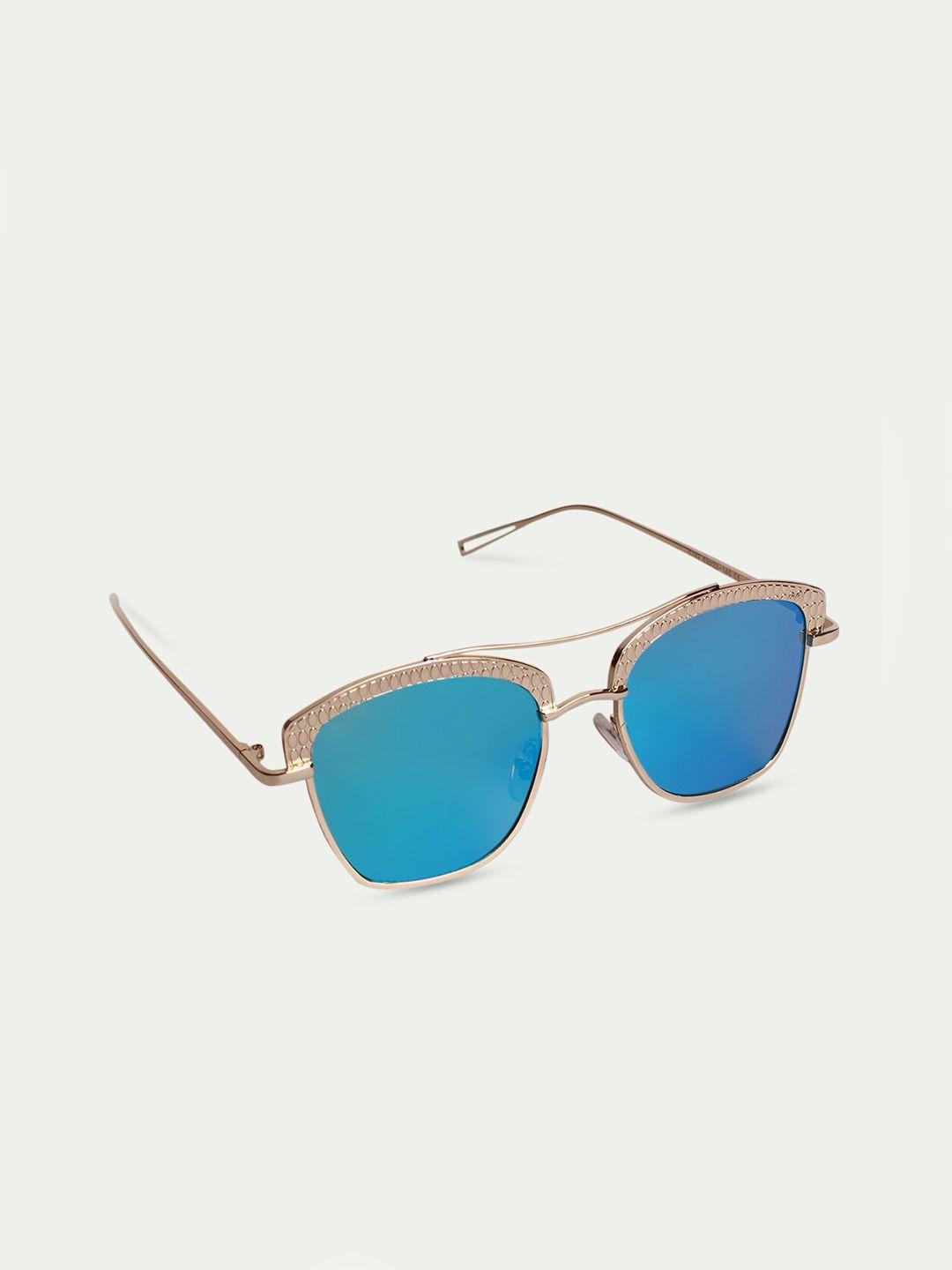 fuzoku unisex blue lens & gold-toned browline sunglasses with uv protected lens