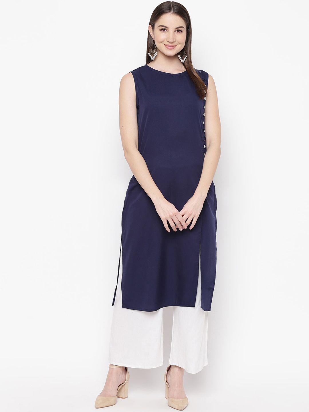 napra women navy blue crepe kurta