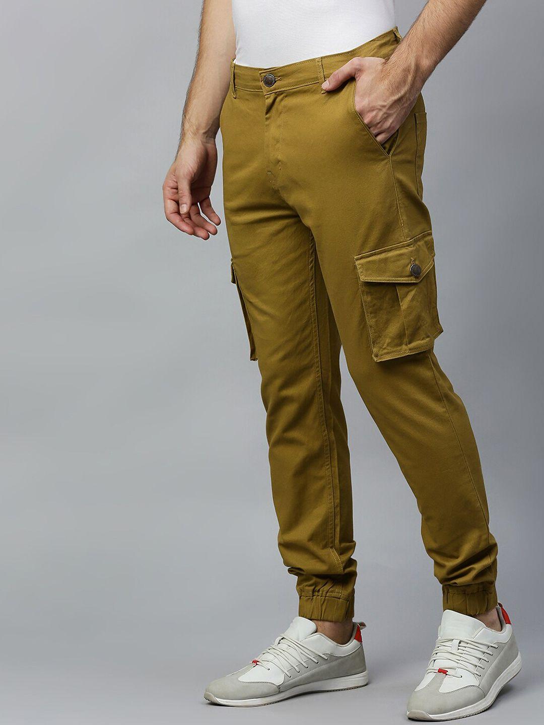 hubberholme men mustard yellow tailored slim fit cargos trousers