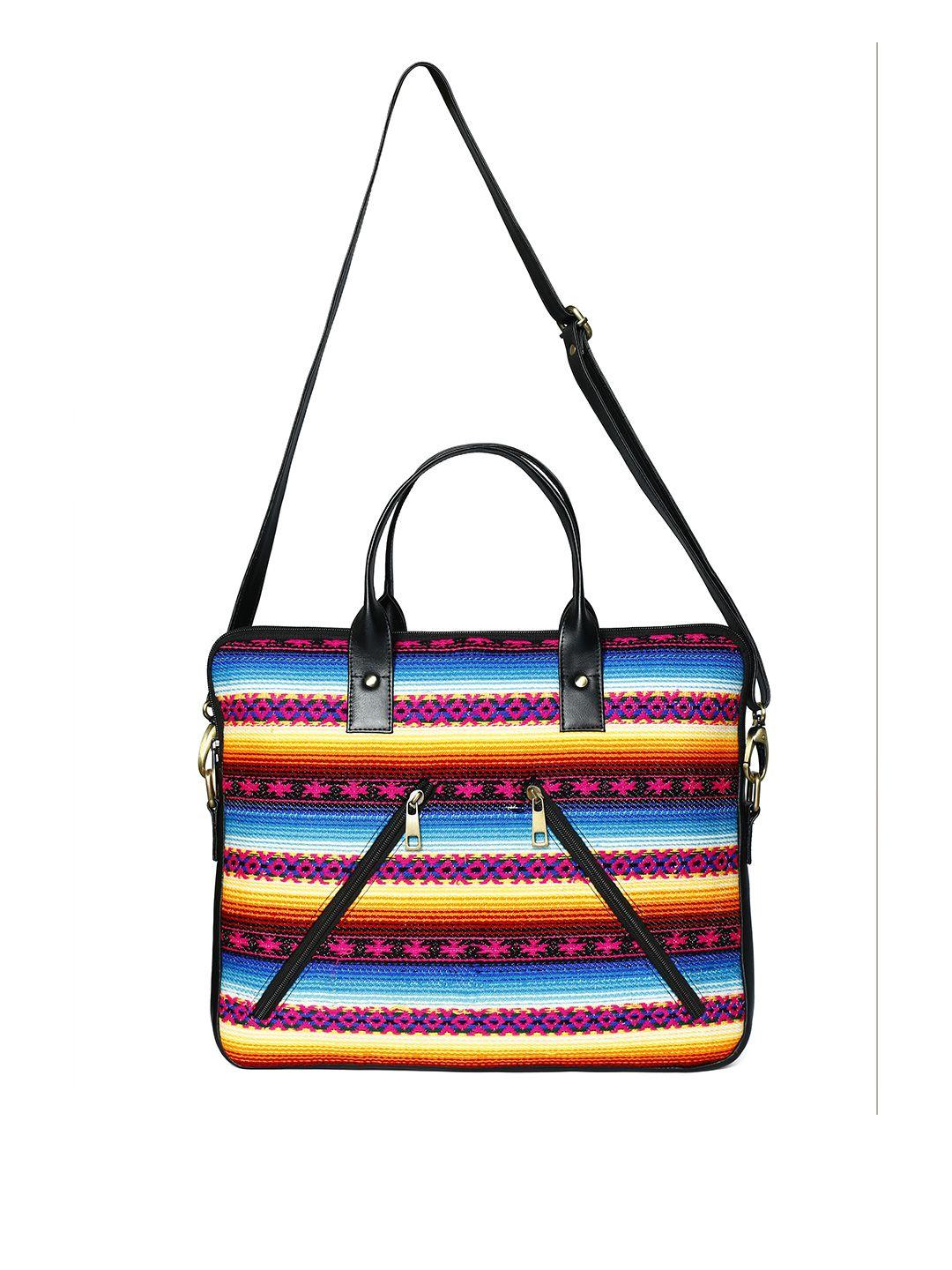 the purple sack women black & multicoloured striped laptop bag