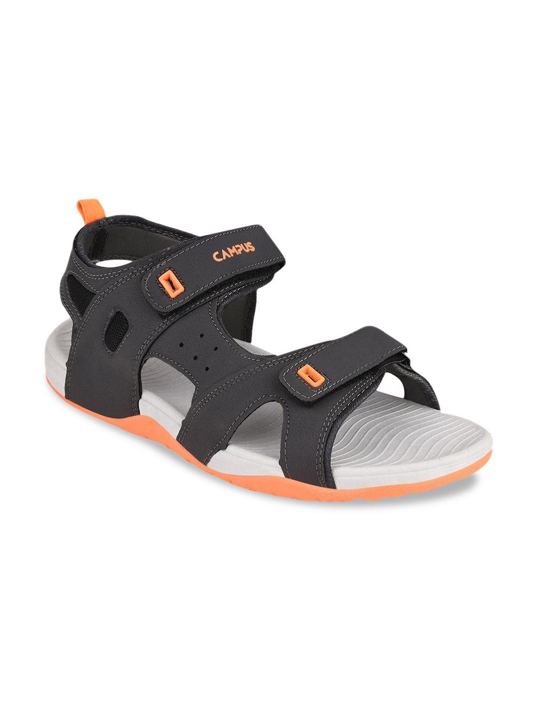 campus men charcoal solid sports sandals