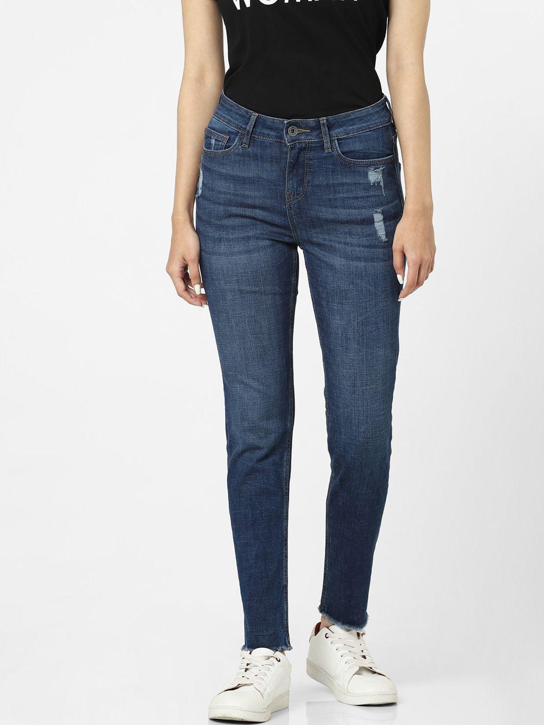 vero moda women blue low distress heavy fade stretchable jeans