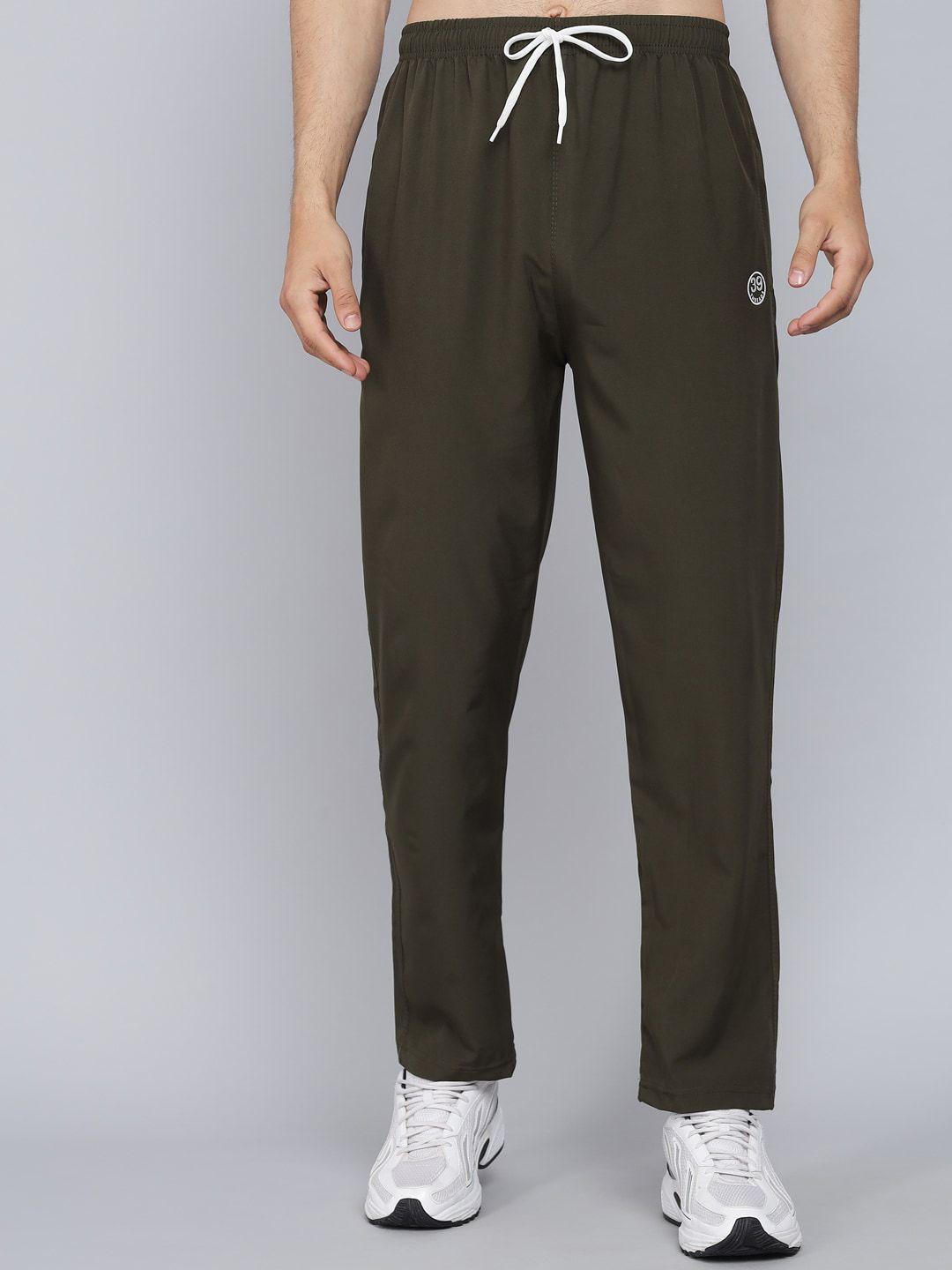 39 threads men olive green solid dry fit track pant