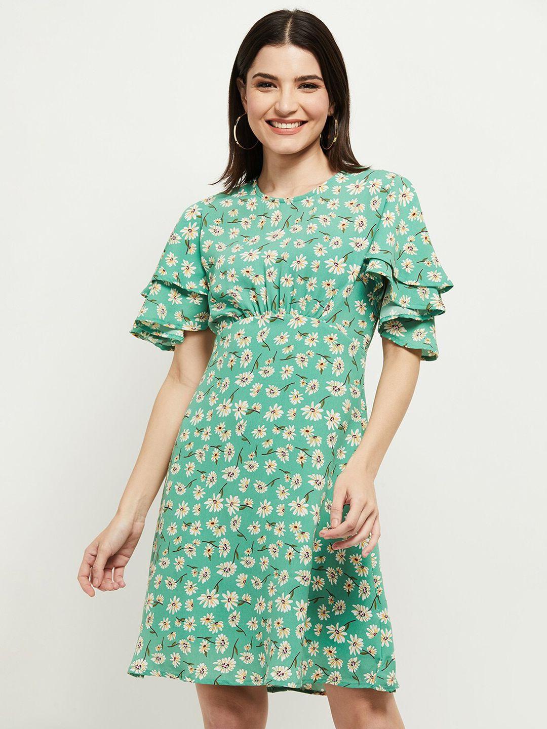 max women green floral a-line dress