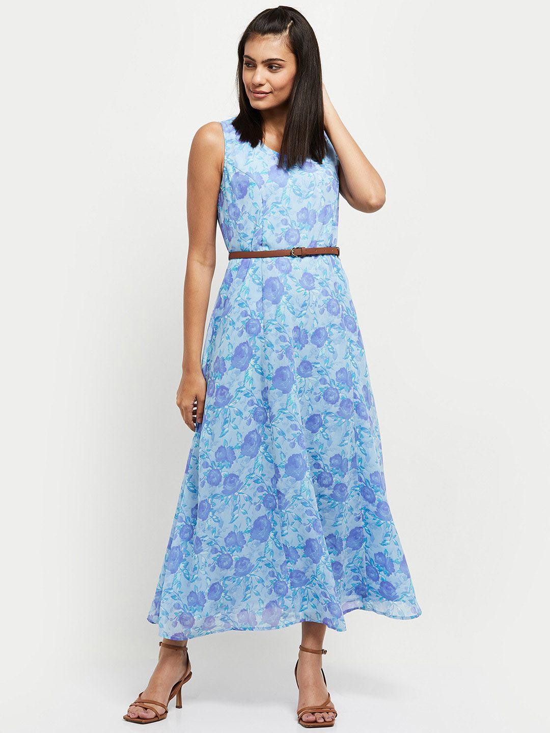 max women blue floral maxi dress