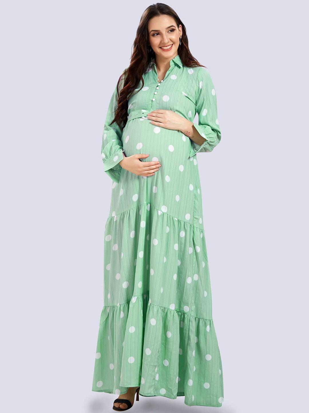 mom for sure by ketki dalal women sea green tiered maternity maxi dress