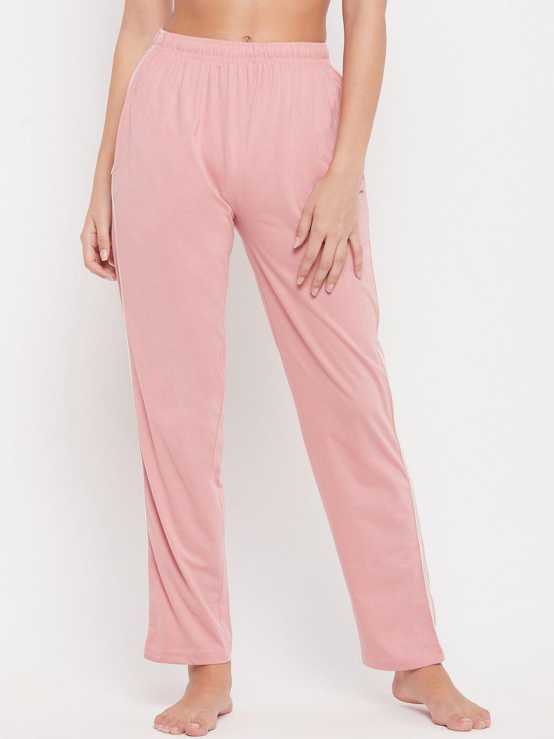 okane women peach solid pure cotton lounge pant