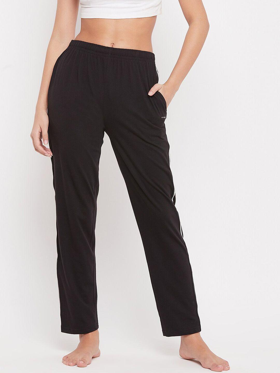 okane women black solid cotton  lounge pants