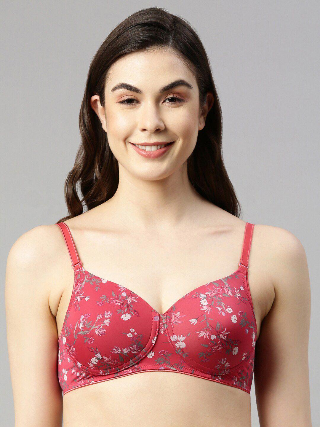 enamor red & white floral bra lightly padded