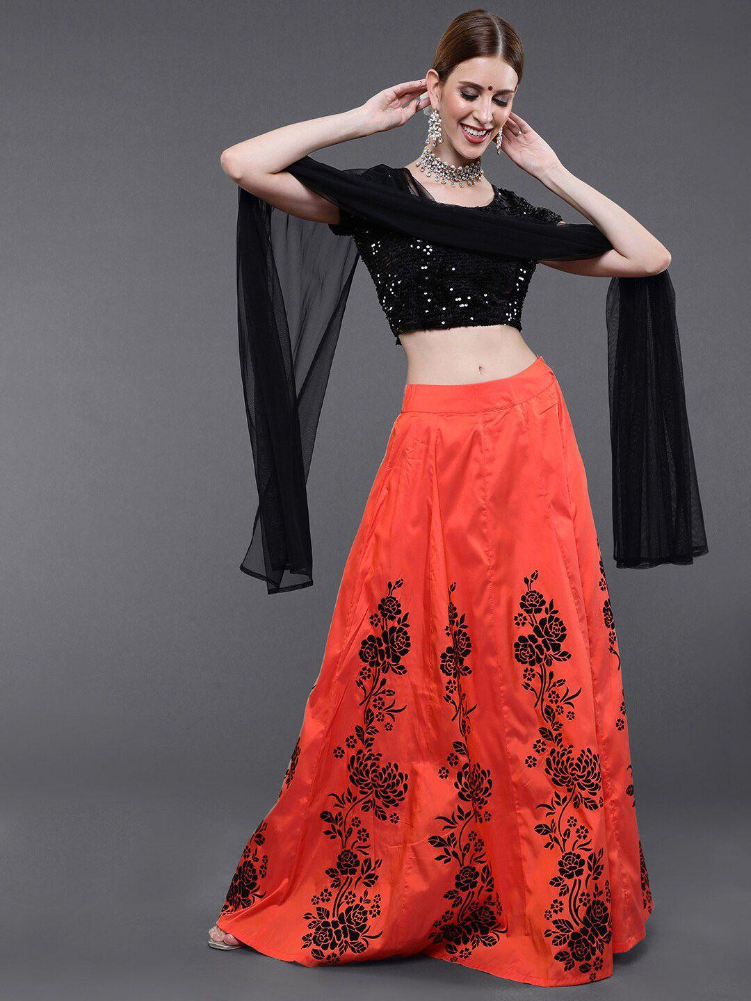 saubhagya orange & black embellished sequinned ready to wear lehenga & blouse with dupatta