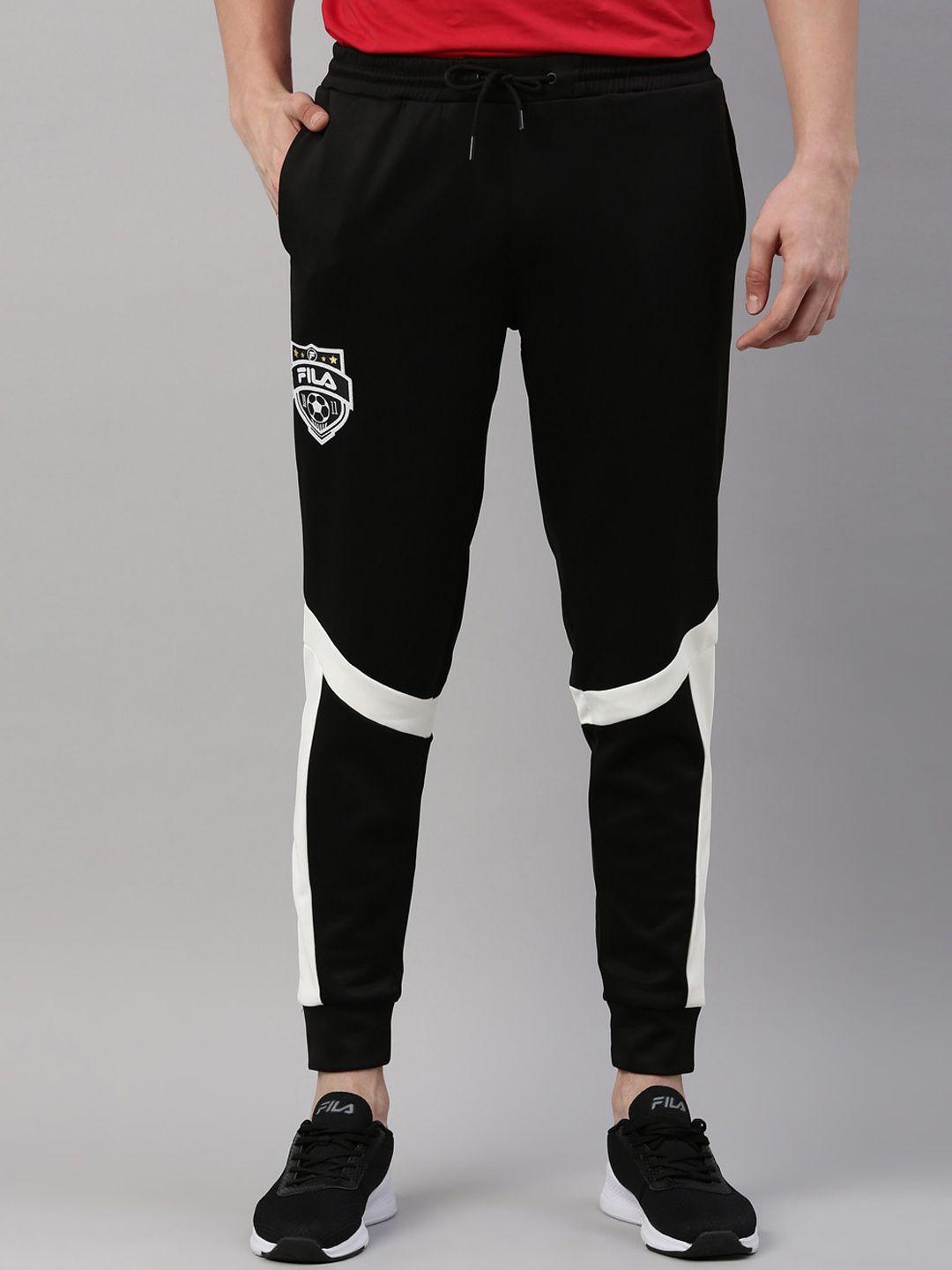 fila men black & white solid cotton joggers