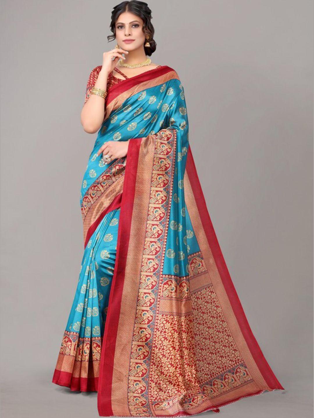 yashika teal & maroon ethnic motifs art silk khadi saree