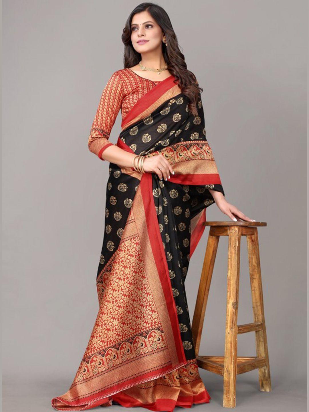 yashika black & maroon ethnic motifs art silk saree