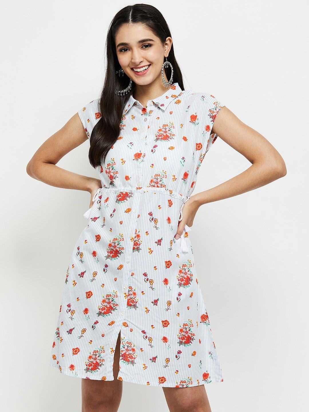 max white & orange floral shirt dress