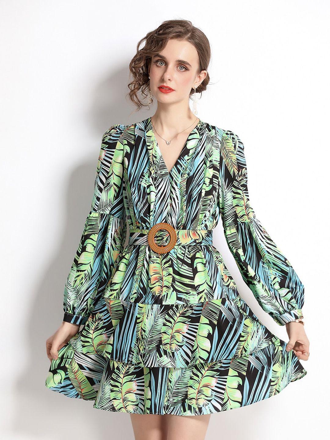 jc collection women lime green & blue printed a-line dress