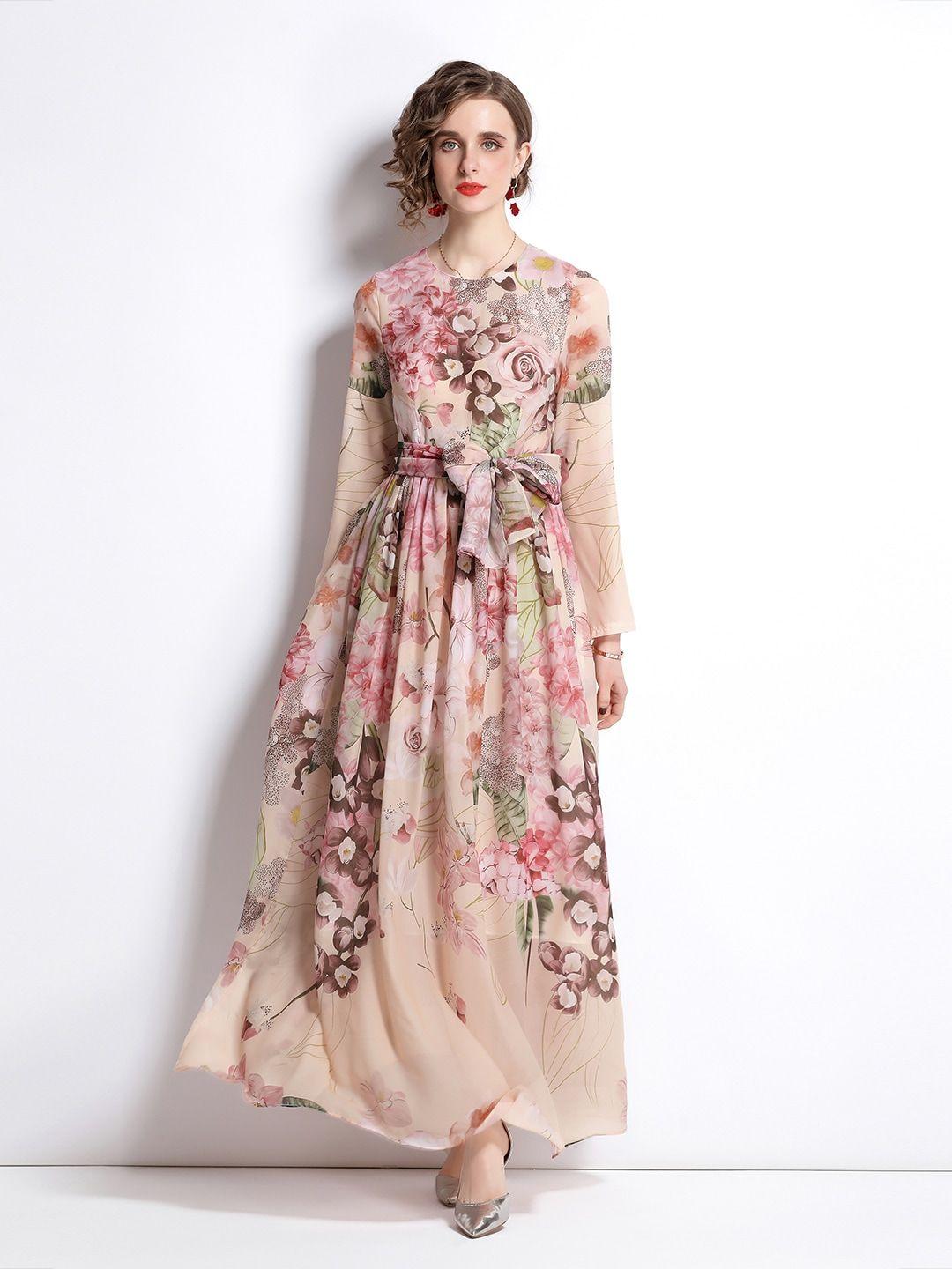 jc collection peach-coloured & brown floral maxi dress