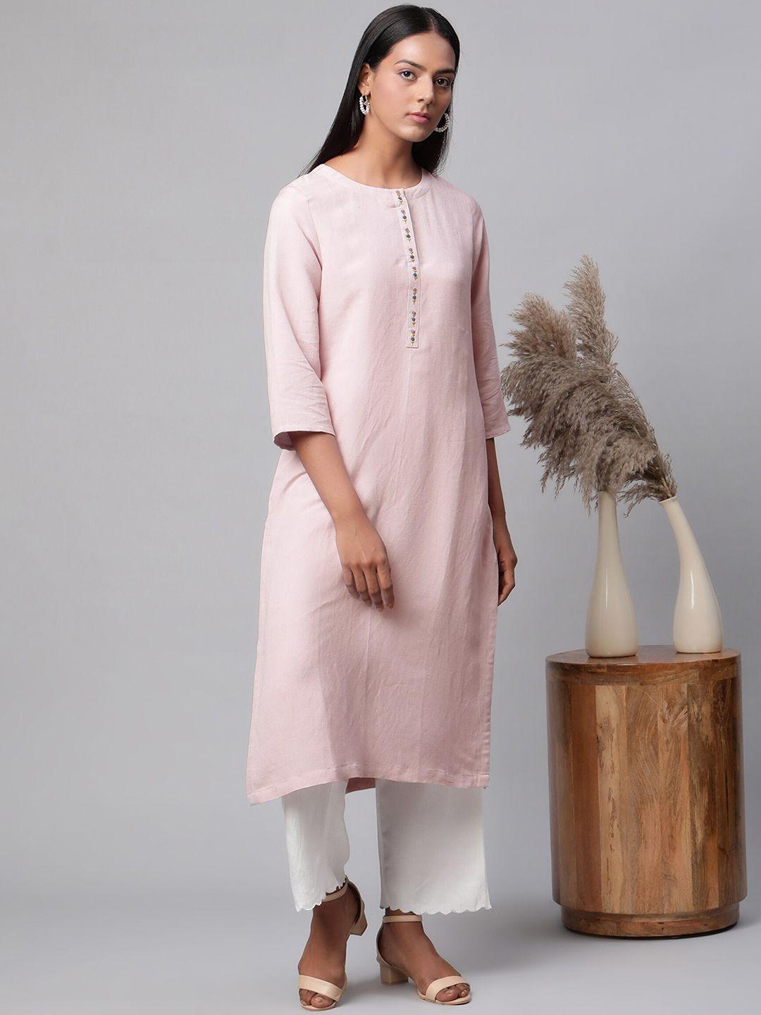 linen club woman women pink linen kurta with trousers