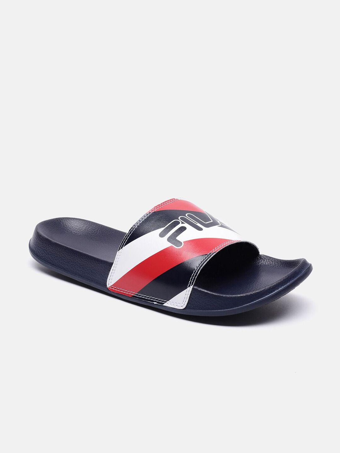 fila men blue & white printed rubber sliders