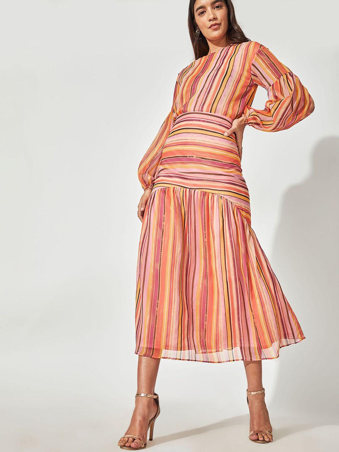 the label life women pink multistripe high yoke midi skirt