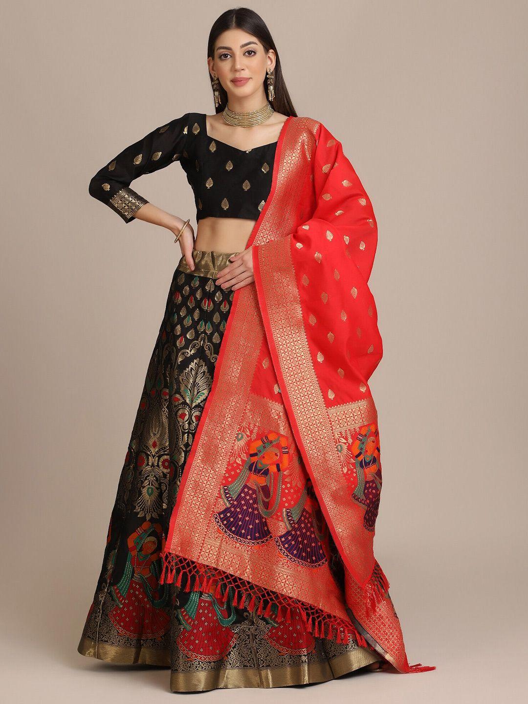 warthy ent black & red semi-stitched lehenga & unstitched blouse with dupatta