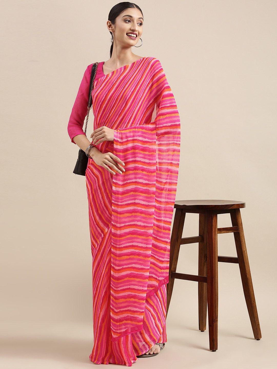 mitera pink pure chiffon leheriya saree