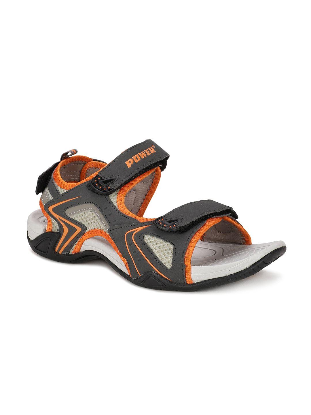 power men orange & grey solid sports sandals