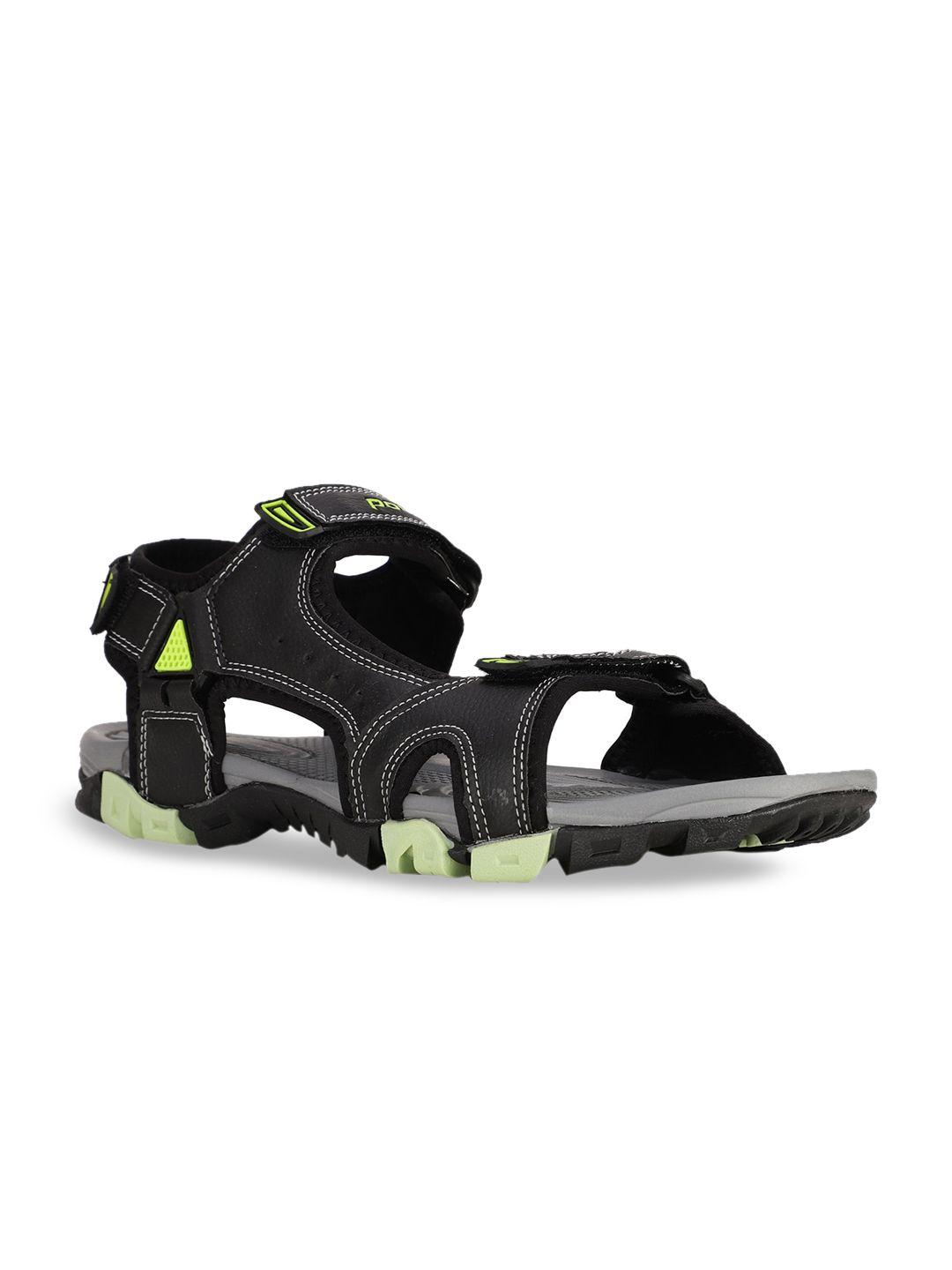 power men black & green solid sports sandals