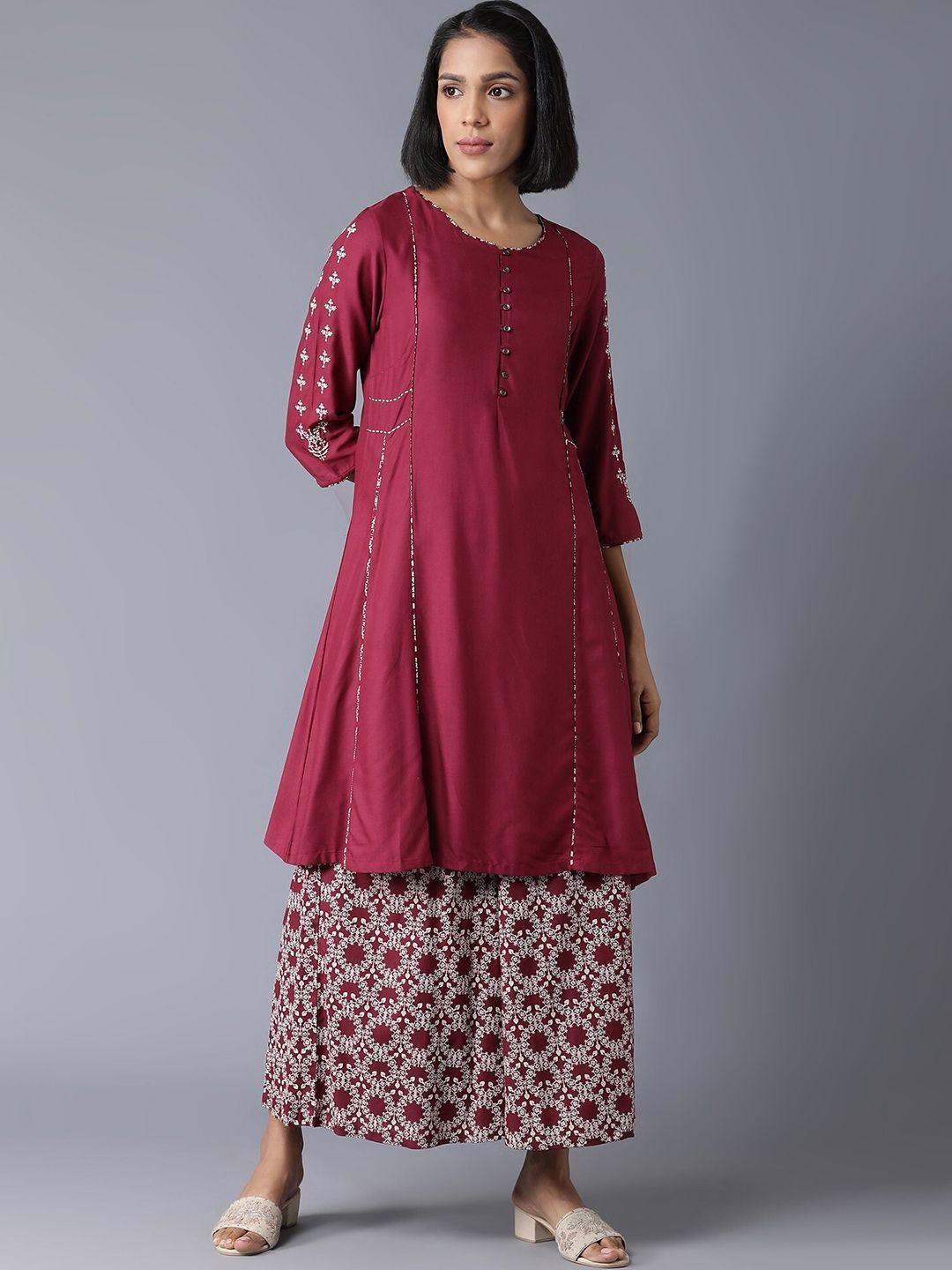 w women red panelled kurta with palazzos