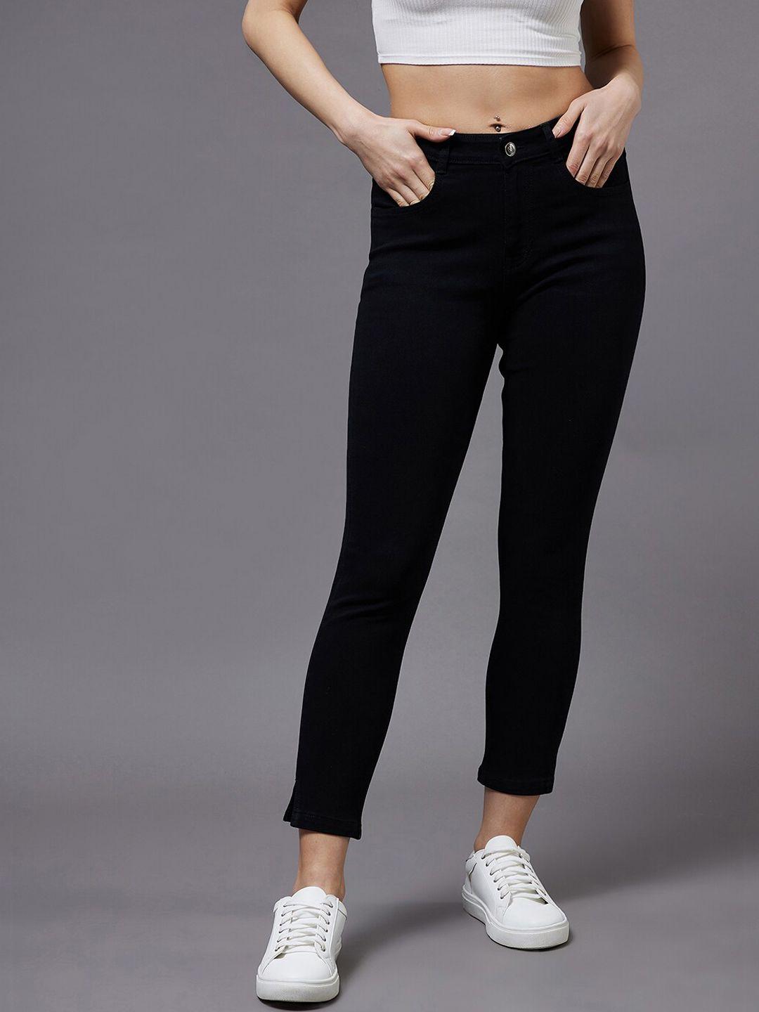 miss chase women black skinny fit mid-rise stretchable jeans