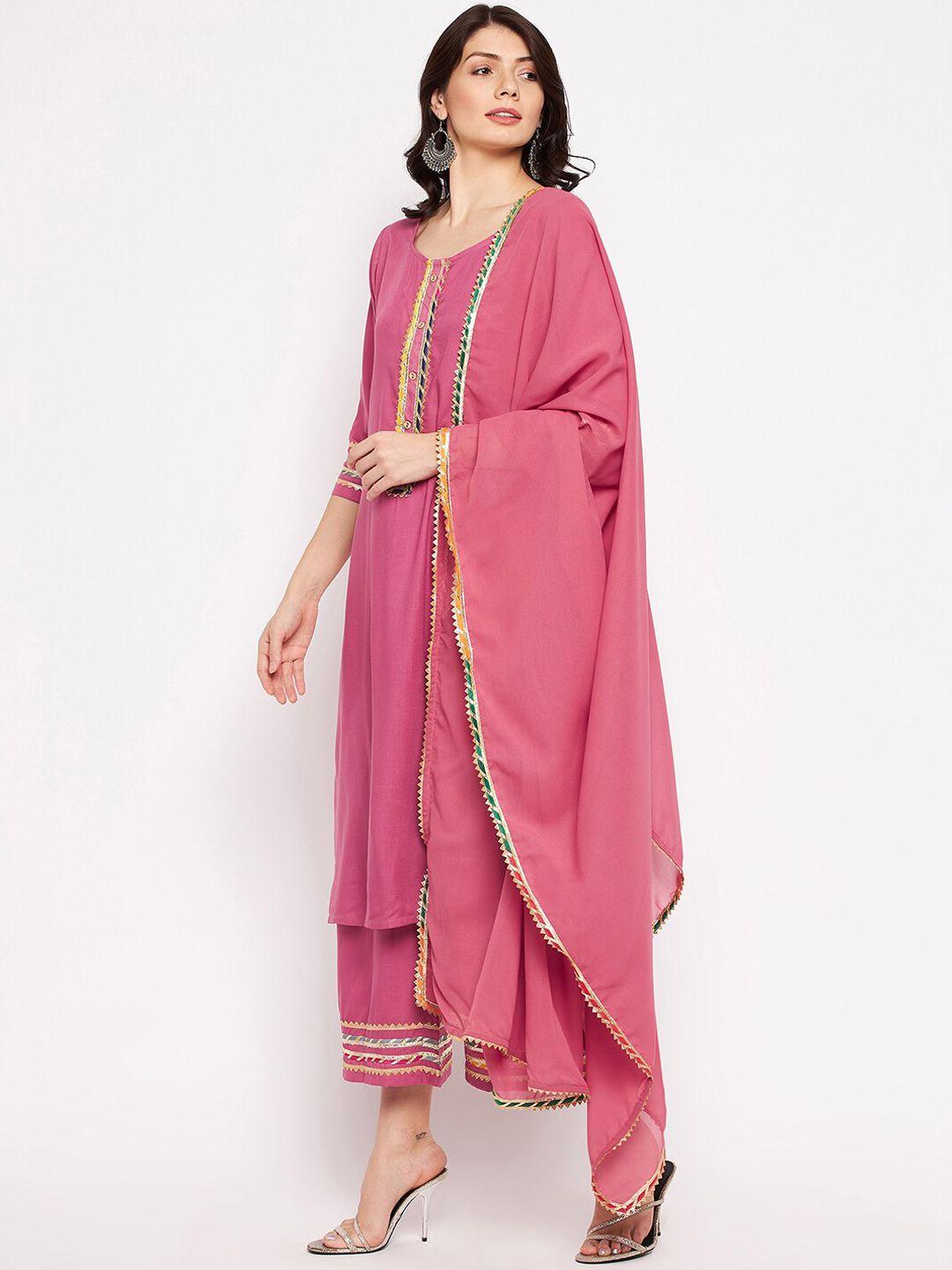 bitterlime women rose gotta patti kurta with palazzos & with dupatta