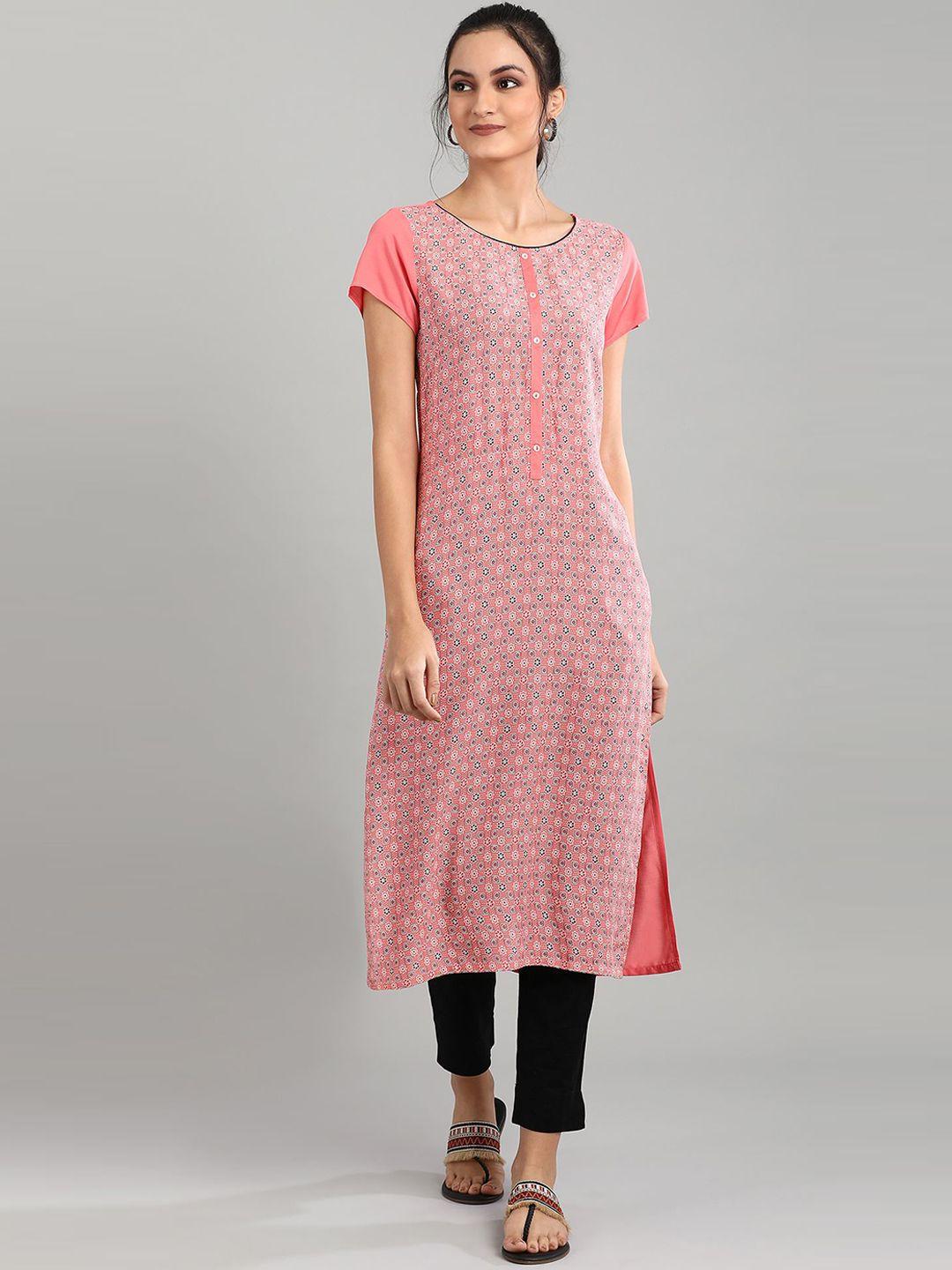 aurelia women peach-coloured floral printed kurta