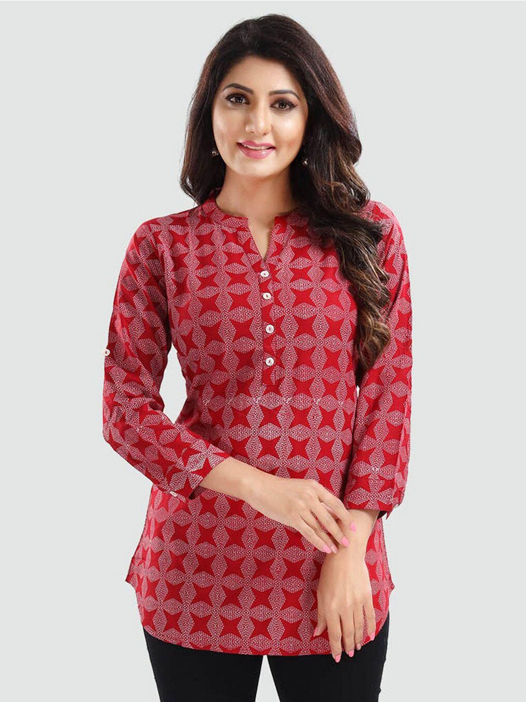 saree swarg women red printed kurti