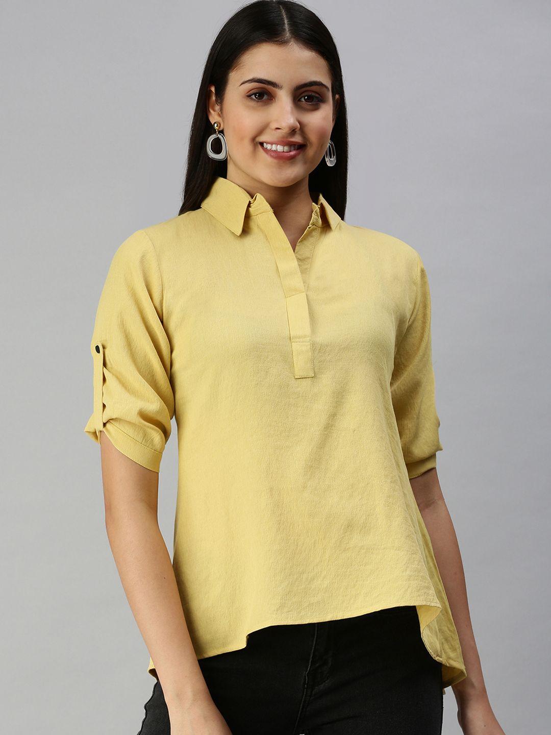 showoff women yellow comfort slim fit casual shirt