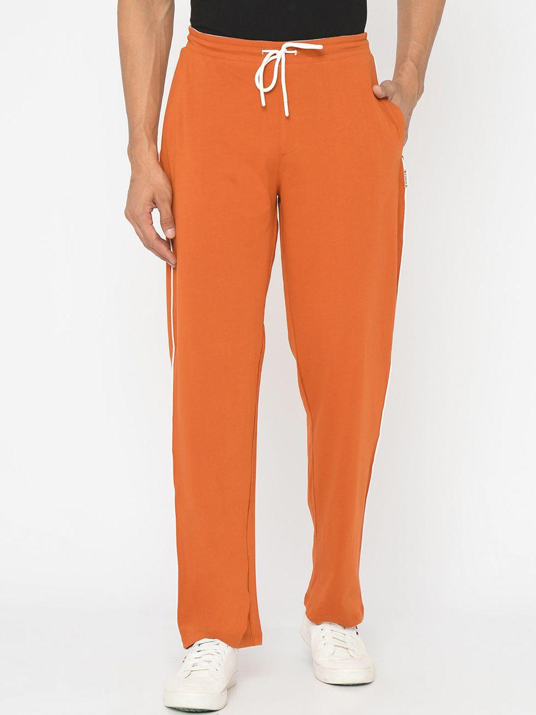 edrio men orange solid cotton track pants