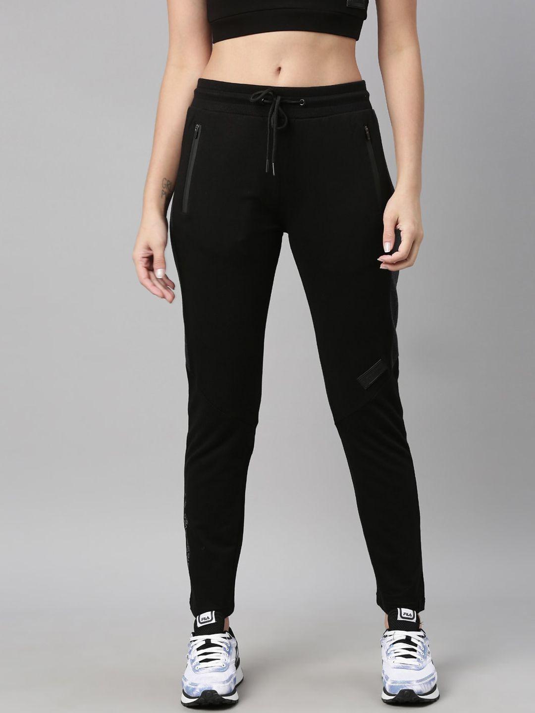 fila women black solid cotton track pants