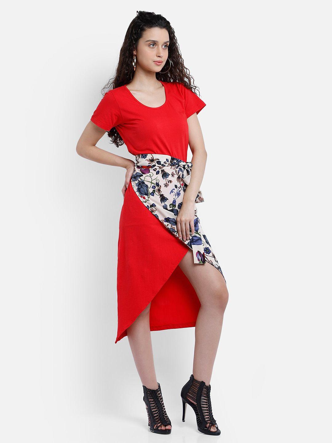 marzeni women red floral midi dress