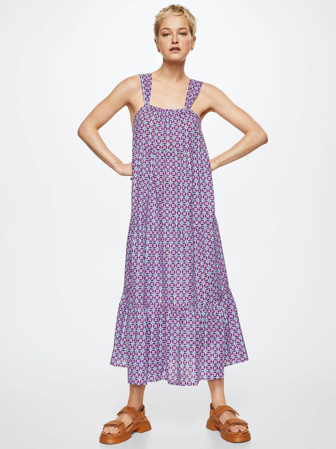 mango purple & green pure cotton printed tiered maxi dress