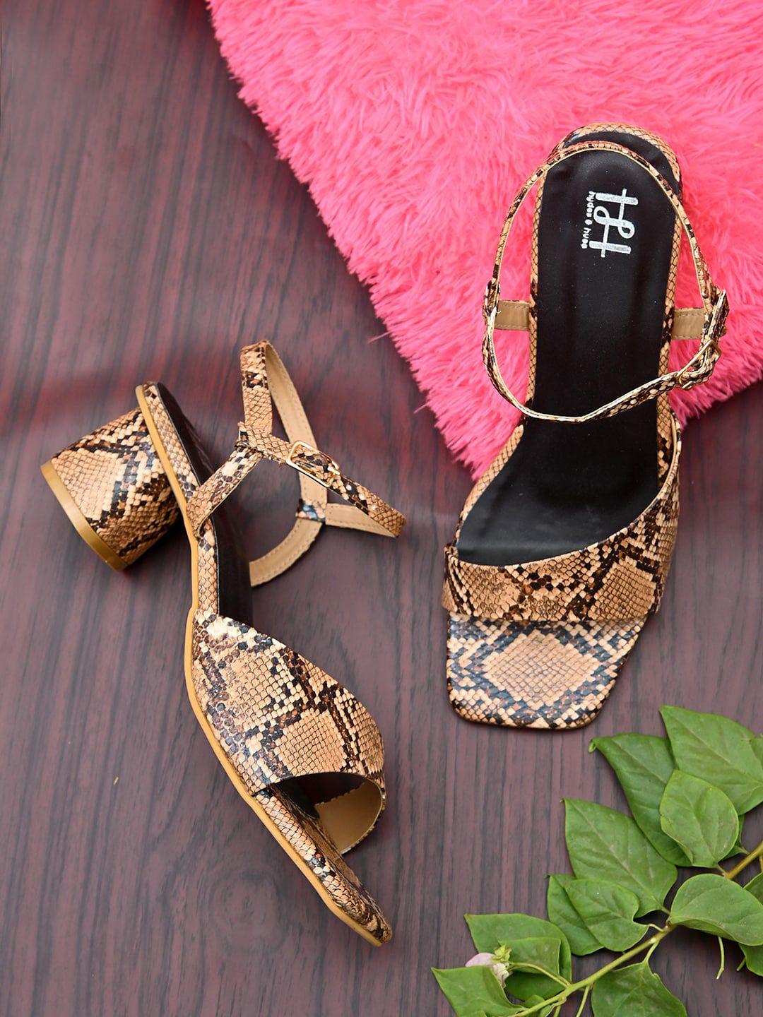 hydes n hues tan & black printed block heels