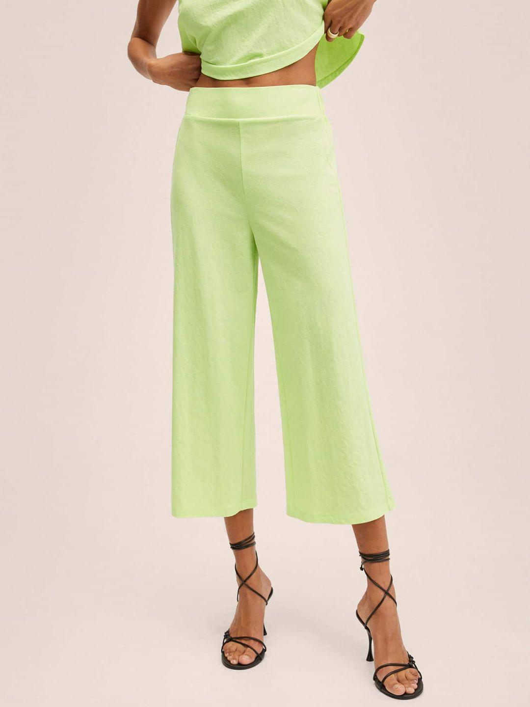 mango women lime green high-rise culottes trousers