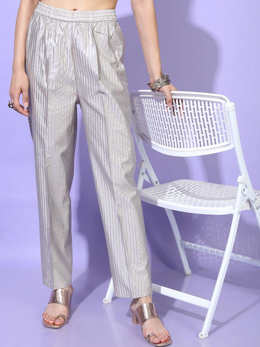 vishudh women beautiful grey striped trousers