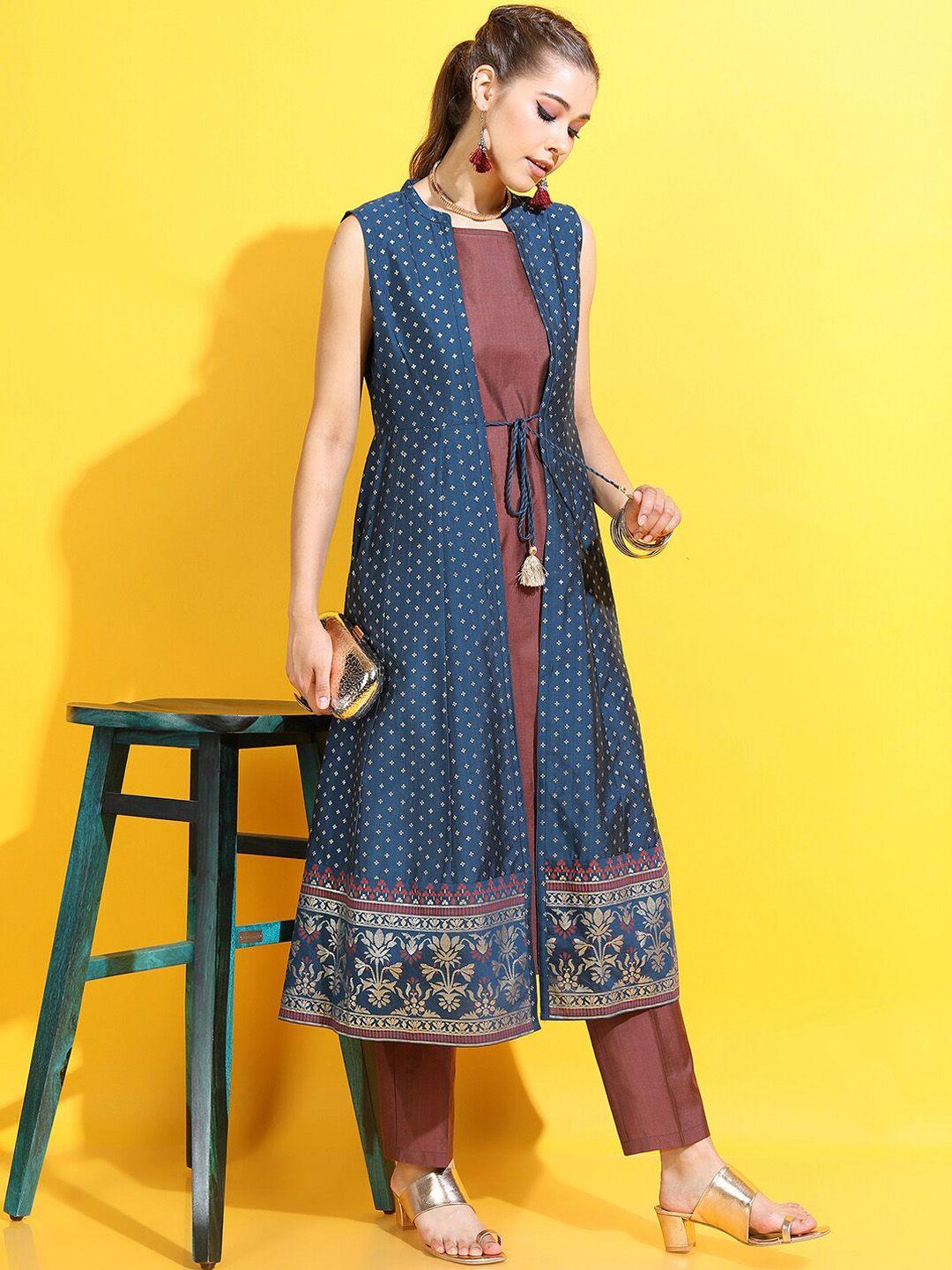 vishudh women ethnic motifs kurta with trouser & jacket