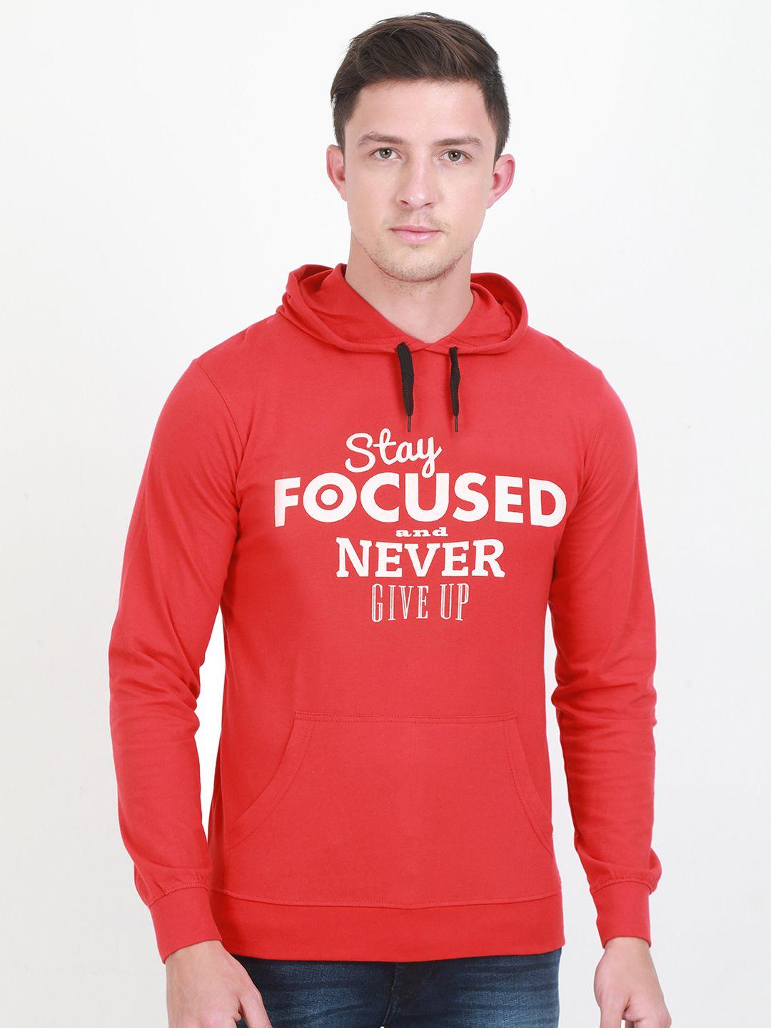 fleximaa men red printed hooded cotton sweatshirt