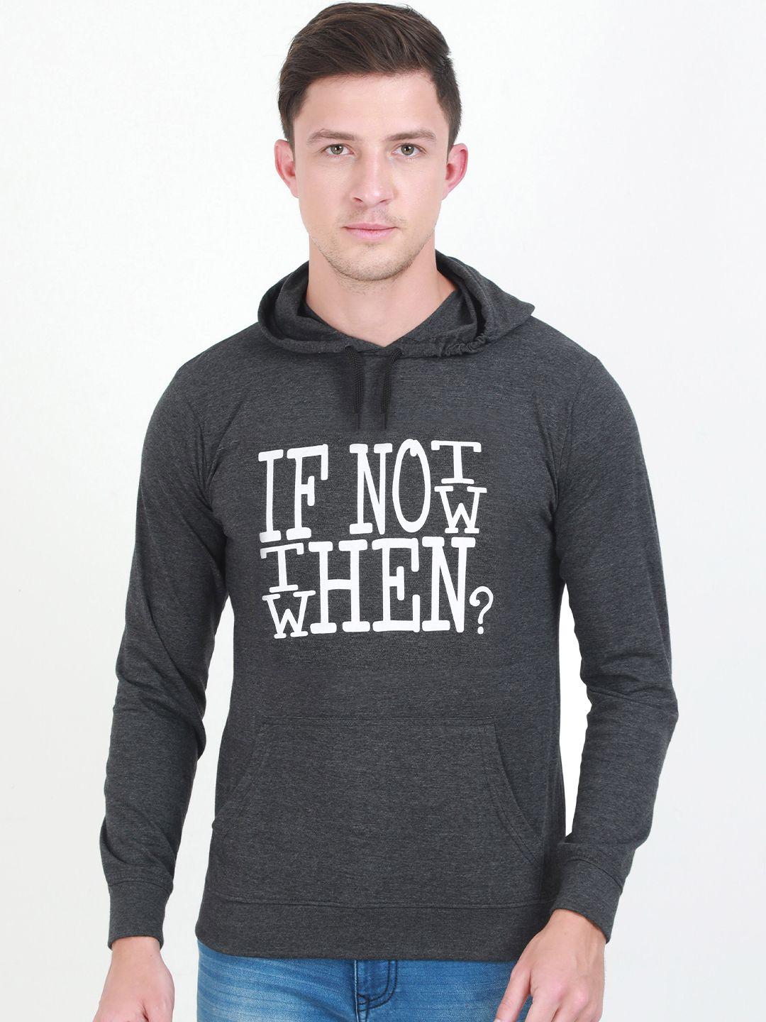 fleximaa men charcoal printed hooded sweatshirt