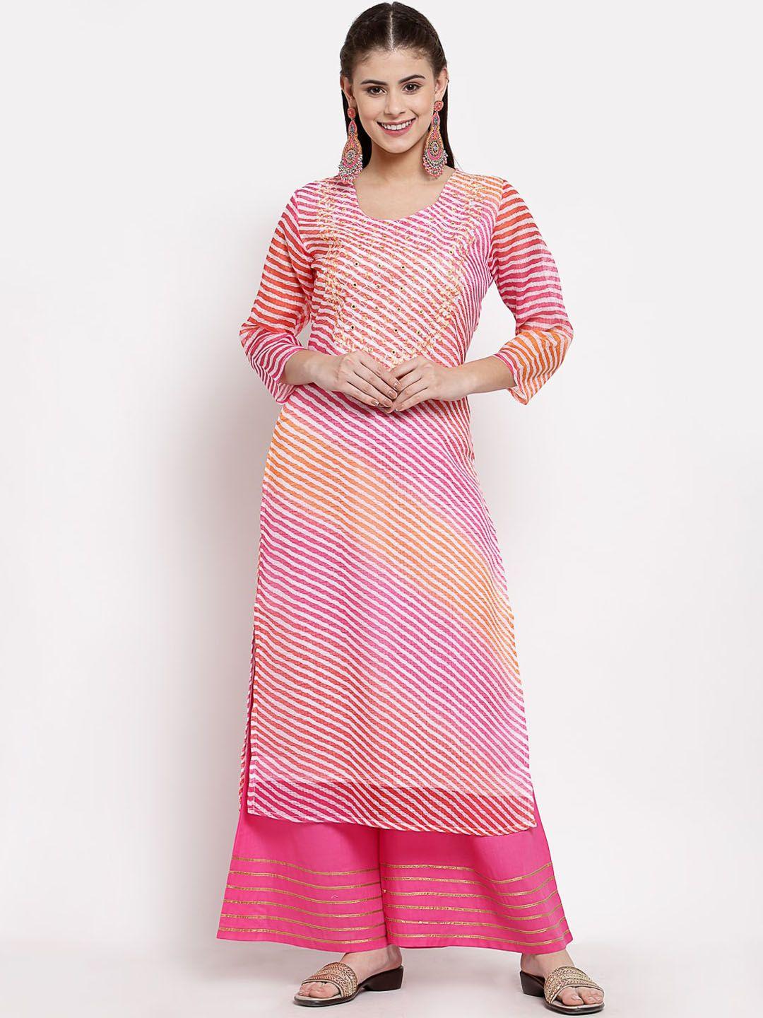 myshka women pink striped leheriya kurta