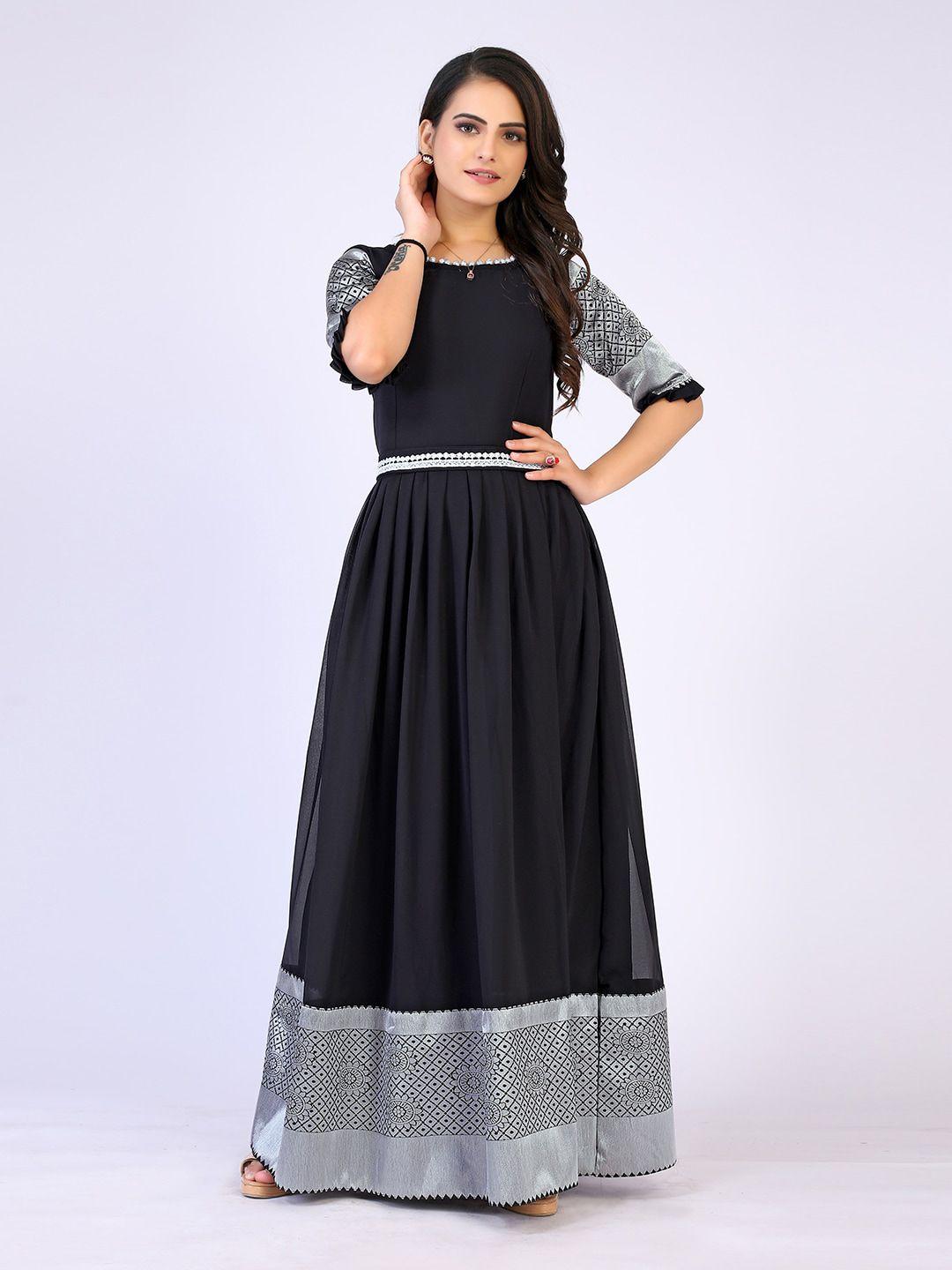 prenea women black georgette maxi dress