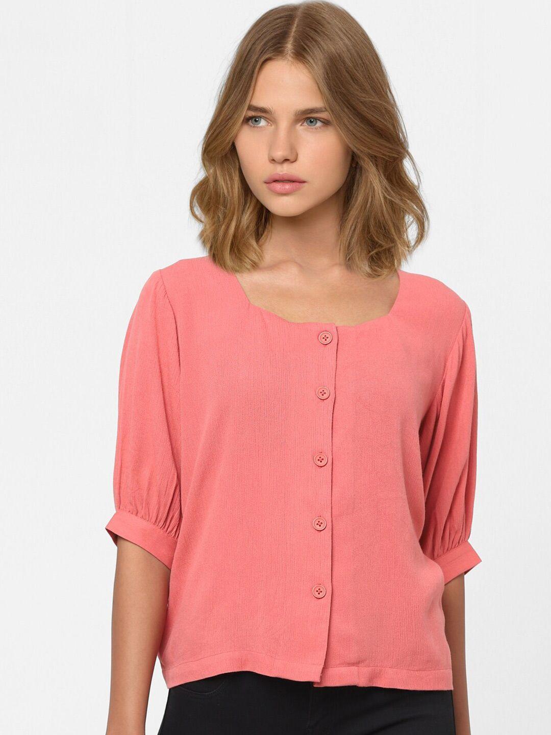 only women pink shirt style top