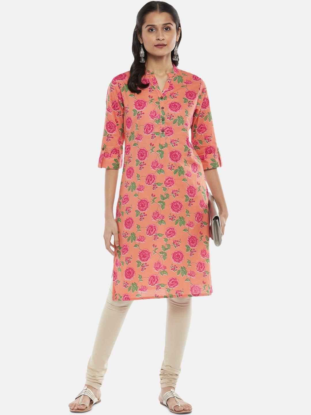 rangmanch by pantaloons women orange floral printed cotton kurta