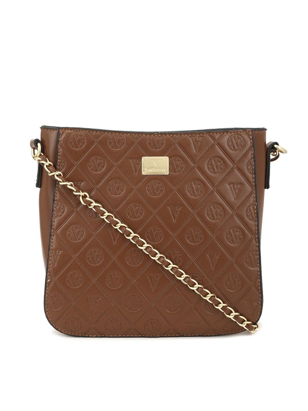 van heusen woman brown textured structured sling bag