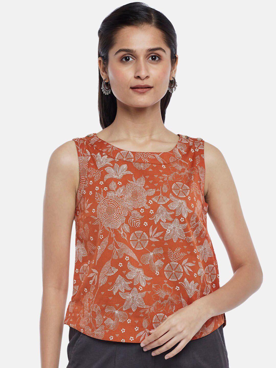 akkriti by pantaloons rust & white floral print top